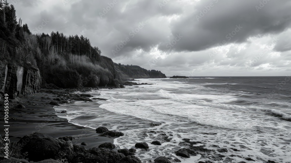 Monochrome Nature Landscape, dramatic Sea landscape