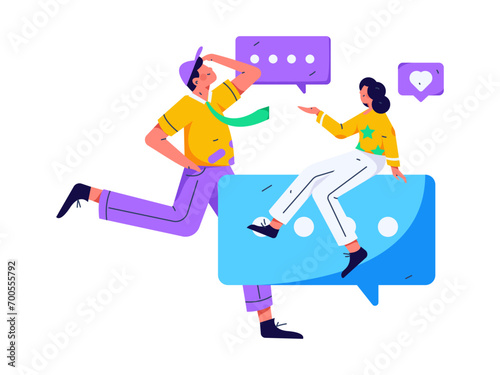 Virtual characters social communication concept business flat vector hand drawn illustration 