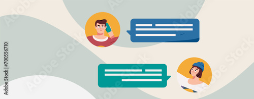 Virtual characters social communication concept business flat vector hand drawn illustration
