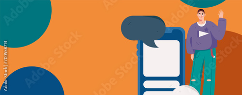 Virtual characters social communication concept business flat vector hand drawn illustration
