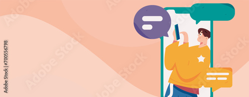 Virtual characters social communication concept business flat vector hand drawn illustration
