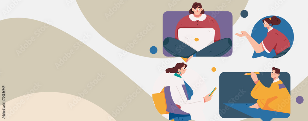 Virtual characters social communication concept business flat vector hand drawn illustration
Virtual characters social communication concept business flat vector hand drawn illustration