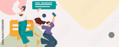 Virtual characters social communication concept business flat vector hand drawn illustration
