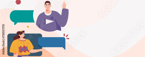 Virtual characters social communication concept business flat vector hand drawn illustration
