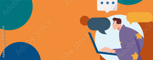 Virtual characters social communication concept business flat vector hand drawn illustration
