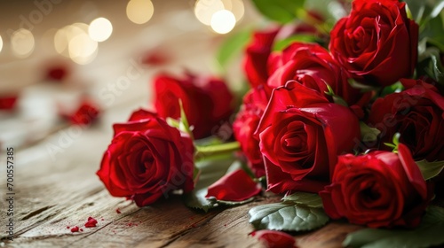 Valentine flower, Rose on wooden table