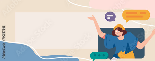 Virtual characters social communication concept business flat vector hand drawn illustration
