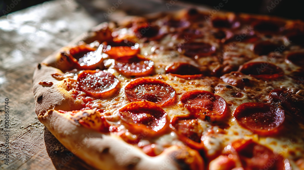 pizza with pepperoni on a table, high definition. made with generative ai pizza with pepperoni on a table, high definition. made with generative ai