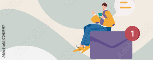 Virtual characters social communication concept business flat vector hand drawn illustration
