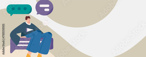 Virtual characters social communication concept business flat vector hand drawn illustration
