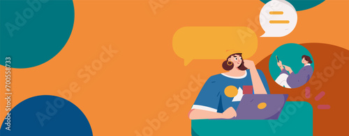 Virtual characters social communication concept business flat vector hand drawn illustration
