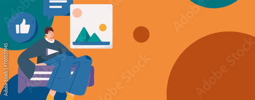 Virtual characters social communication concept business flat vector hand drawn illustration
