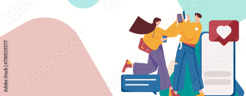 Virtual characters social communication concept business flat vector hand drawn illustration
