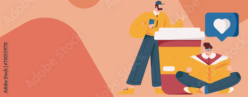 Virtual characters social communication concept business flat vector hand drawn illustration
