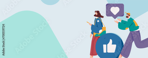 Virtual characters social communication concept business flat vector hand drawn illustration
