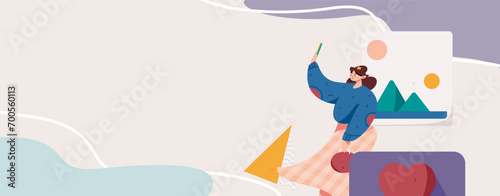 Virtual characters social communication concept business flat vector hand drawn illustration
