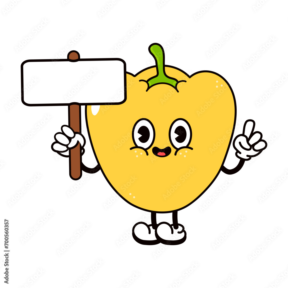 Obraz premium Cute funny Bell pepper with an inscription character. Vector hand drawn traditional cartoon vintage, retro, kawaii character illustration icon. Isolated white background. Bell pepper character