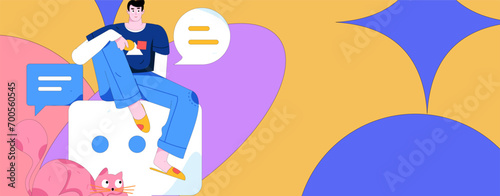 Virtual characters social communication concept business flat vector hand drawn illustration
