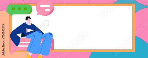 Virtual characters social communication concept business flat vector hand drawn illustration
