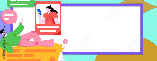 Virtual characters social communication concept business flat vector hand drawn illustration
