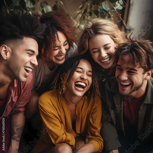 group of friends, Diverse group of friends laughing together, capturing the essence of genuine friendship and inclusivity