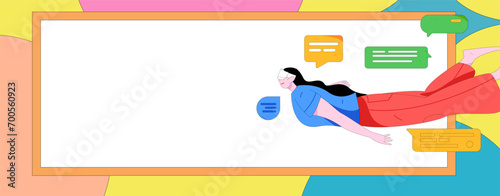 Virtual characters social communication concept business flat vector hand drawn illustration
