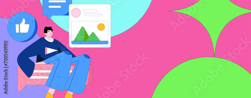 Virtual characters social communication concept business flat vector hand drawn illustration
