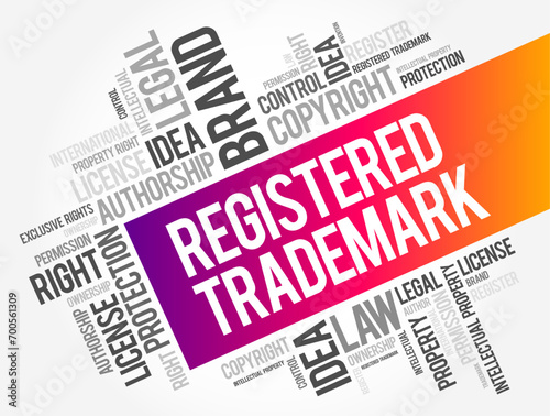Registered Trademark - typographic symbol that provides notice that a trademark has been registered with a national trademark office, word cloud concept background photo