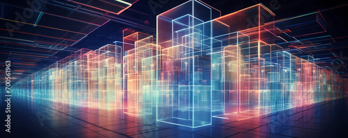 the future of data warehouses and artificial intelligence, in the style of decorative backgrounds
