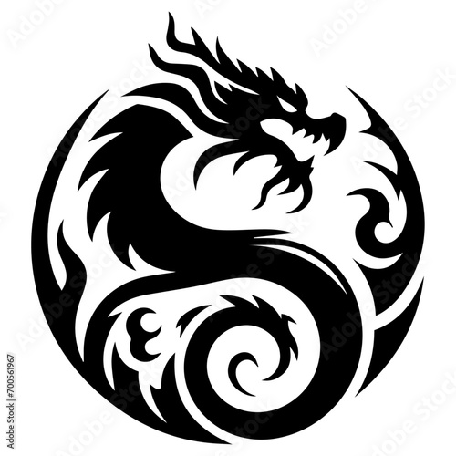 minimal Chinese Dragon Logo vector silhouette, black color silhouette, white background © Big Dream