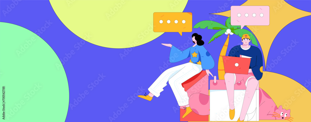 Virtual characters social communication concept business flat vector hand drawn illustration
