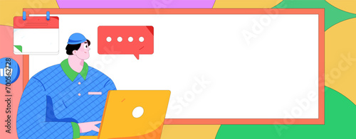 Virtual characters social communication concept business flat vector hand drawn illustration
