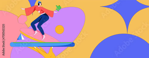 Virtual characters social communication concept business flat vector hand drawn illustration
