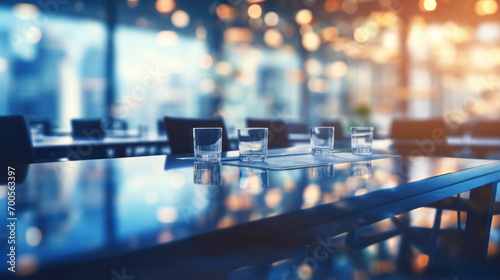 Wallpaper Mural Modern workspace design with meeting boardroom with bokeh lights in the background. Interior decoration and business concept. AI generation. Torontodigital.ca