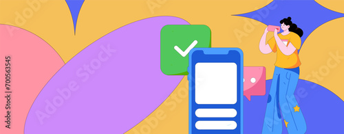 Virtual characters social communication concept business flat vector hand drawn illustration
