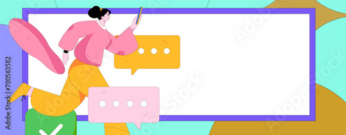 Virtual characters social communication concept business flat vector hand drawn illustration
