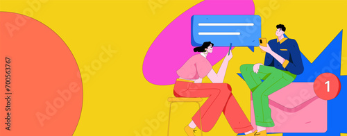 Virtual characters social communication concept business flat vector hand drawn illustration
