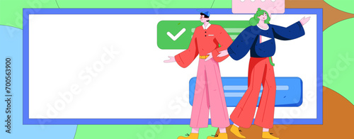 Virtual characters social communication concept business flat vector hand drawn illustration
