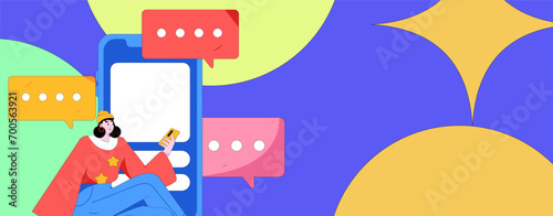 Virtual characters social communication concept business flat vector hand drawn illustration
