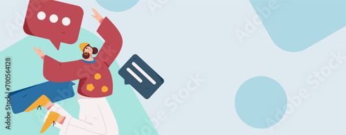 Virtual characters social communication concept business flat vector hand drawn illustration
