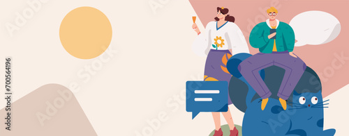 Virtual characters social communication concept business flat vector hand drawn illustration
