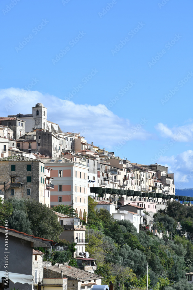 Panoramic view of Monte San Biagio, a medieval village in the mountains of Lazio, Italy.