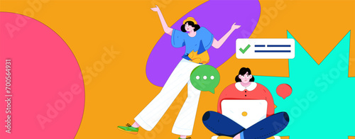 Virtual characters social communication concept business flat vector hand drawn illustration
