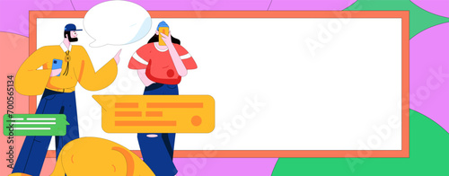 Virtual characters social communication concept business flat vector hand drawn illustration
