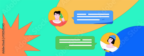Virtual characters social communication concept business flat vector hand drawn illustration
