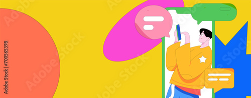Virtual characters social communication concept business flat vector hand drawn illustration
