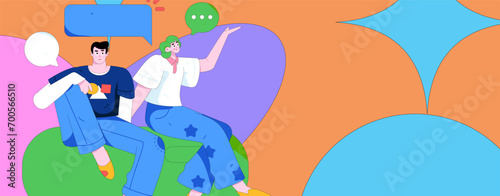 Virtual characters social communication concept business flat vector hand drawn illustration
