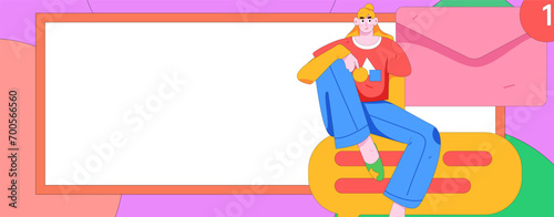 Virtual characters social communication concept business flat vector hand drawn illustration

