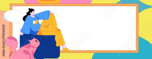 Virtual characters social communication concept business flat vector hand drawn illustration
