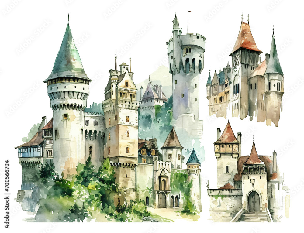the castle watercolor texture decorative stickers